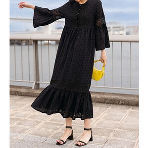 RANAN（ラナン）の「綿レース刺しゅうワンピース（その他ワンピース）」｜ブラック