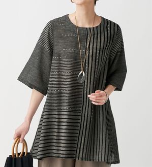 BELLUNA（ベルーナ）の「綿麻素材ストライプ切替チュニック（チュニック）」｜詳細画像