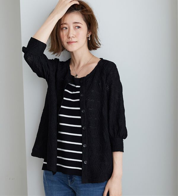 BELLUNA（ベルーナ）の「波柄シアージャカード素材カーディガン（ニットカーディガン）」｜詳細画像