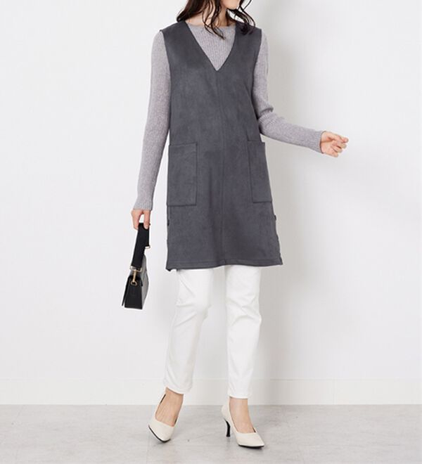 BELLUNA（ベルーナ）の「スエード調サイドボタンジャンパードレス（ジャンパースカート）」｜詳細画像