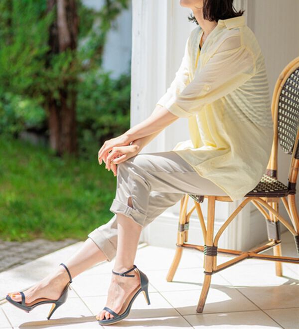 BELLUNA（ベルーナ）の「ヒンヤリ&times;サラリ速乾！綿サテンストレッチ裾リボンクロップドパンツ（クロップドパンツ）」｜詳細画像