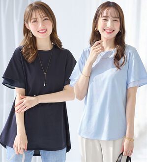 alotta（アロッタ）の「【接触冷感】＜丈が選べる＞袖口シフォンＴシャツ／チュニック（カットソー）」｜詳細画像