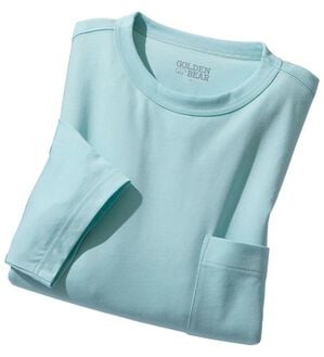 「＜ゴールデンベア＞長く着られる上質Ｔシャツ（メンズＴシャツ）」｜サックス(7分袖)