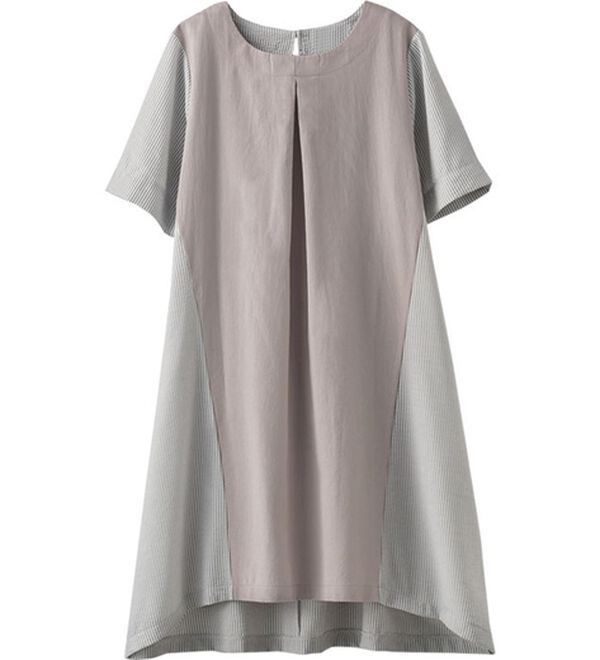 BELLUNA（ベルーナ）の「ストライプ切替ワンピース（チュニック）」｜ライトグレー系