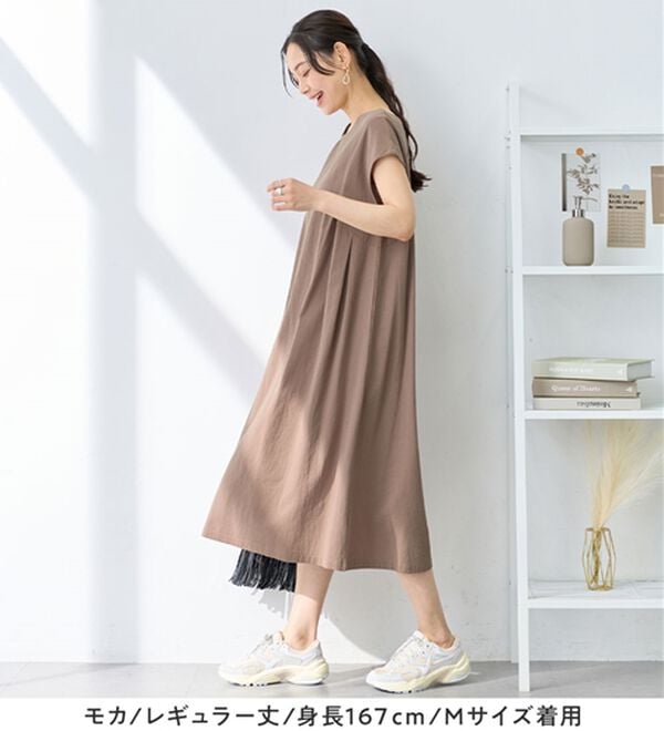 Viola e Viola（ヴィオラ エ ヴィオラ）の「【選べる２丈】綿１００％タック使いワンピース＜Ｓ～４Ｌ＞（チュニックワンピース）」｜詳細画像