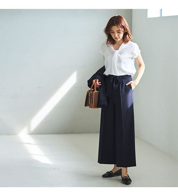 GeeRA（ジーラ）の「【ジャケット+2ボトム】洗えるストレッチ！ジャケット＆ブラウス＆ワイドパンツ＆スカートスーツセット（パンツスーツ）」｜詳細画像