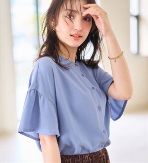 alotta（アロッタ）の「【接触冷感】バンドカラーフレアー袖ブラウス（ブラウス）」｜ブルー