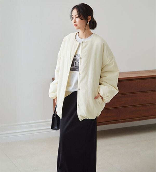 RANAN（ラナン）の「ノーカラーオーバーサイズ中わたブルゾン（ハーフコート）」｜詳細画像