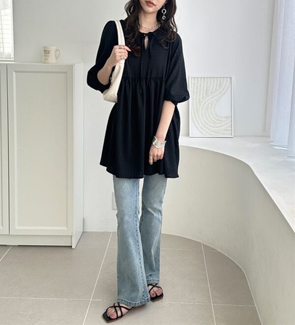 GeeRA（ジーラ）の「前後２ＷＡＹチェックペプラムチュニック（チュニック）」｜詳細画像