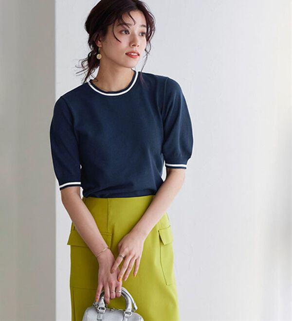 Pierrot（ピエロ）の「ライン配色パフニット（ニット・セーター）」｜詳細画像