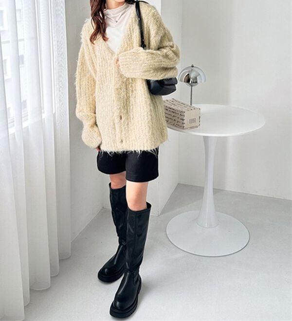 GeeRA（ジーラ）の「ミックスシャギーＶネックカーディガン（ニットカーディガン）」｜詳細画像