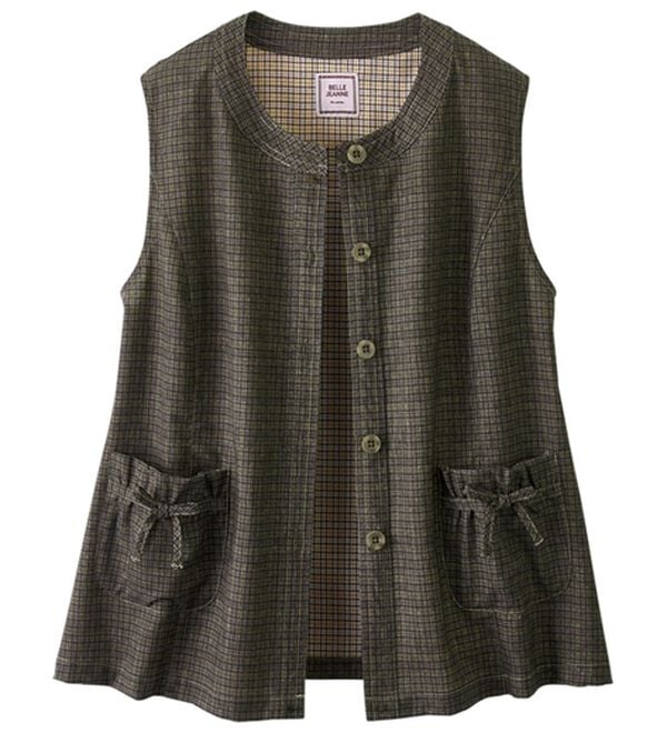 ルフラン（ルフラン）の「リボンポケットの裏チェックベスト（ベスト）」｜ブラウン系