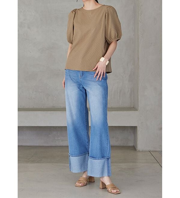 RANAN（ラナン）の「ひんやり！サッカー素材袖ボリュームブラウス（ブラウス）」｜詳細画像