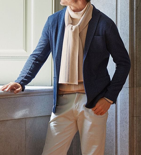 「洒脱な大人のストール付セーター（メンズニット・セーター）」｜詳細画像