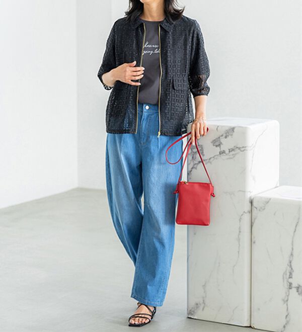 BELLUNA（ベルーナ）の「ひんやり冷感！カーブシルエットデニムパンツ（ワイドパンツ・ガウチョ）」｜詳細画像