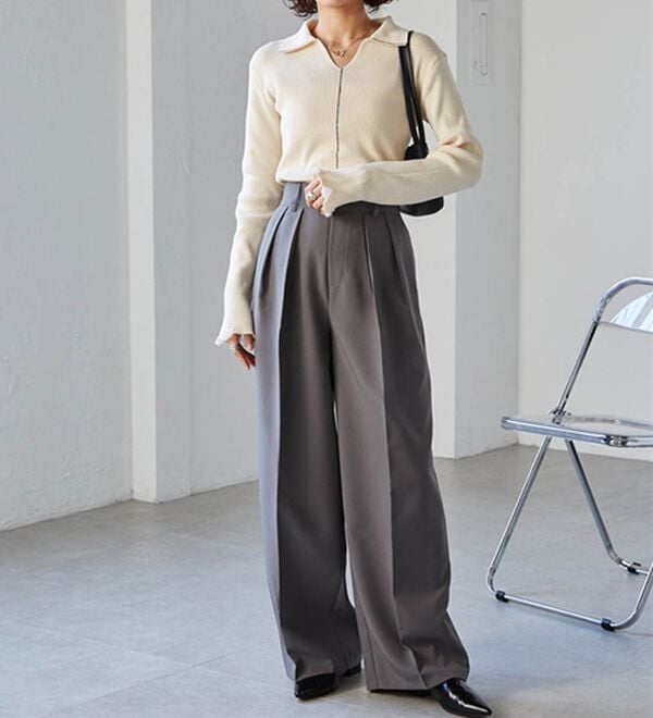 RANAN（ラナン）の「【選べる股下】きれい見え２タックワイドスラックス（ワイドパンツ・ガウチョ）」｜詳細画像