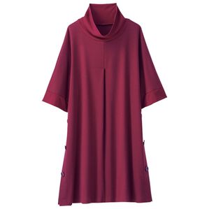 BELLUNA（ベルーナ）の「リブ使いサイドボタンデザインチュニック（チュニック）」｜ワイン