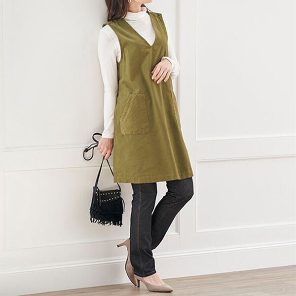 BELLUNA（ベルーナ）の「綿１００％コーデュロイ素材切替ジャンパードレス（チュニック）」｜詳細画像