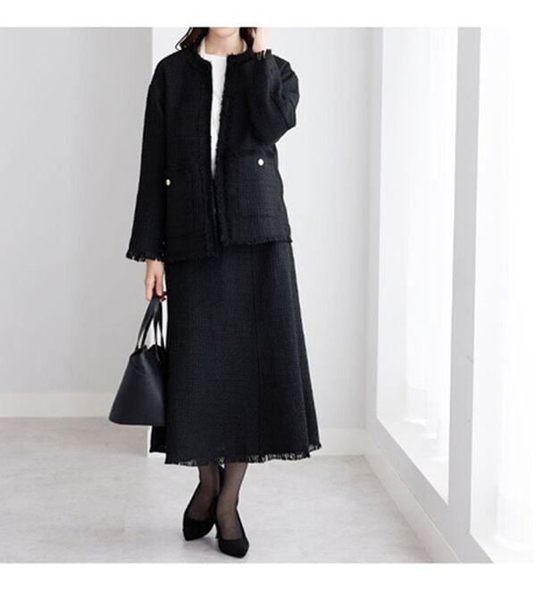 BELLUNA（ベルーナ）の「ツイード調素材フリンジ使いセットアップ（スカートスーツ）」｜詳細画像