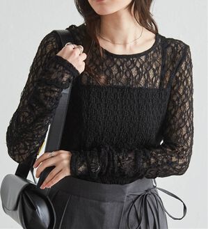 RANAN（ラナン）の「パッチワークレースT（カットソー）」｜ブラック