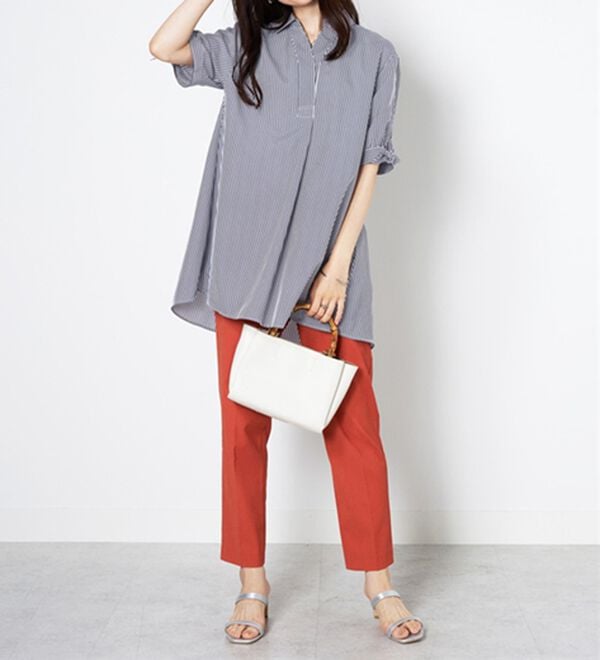 BELLUNA（ベルーナ）の「【接触冷感】麻調素材袖リボン使いシャツチュニック（チュニック）」｜詳細画像