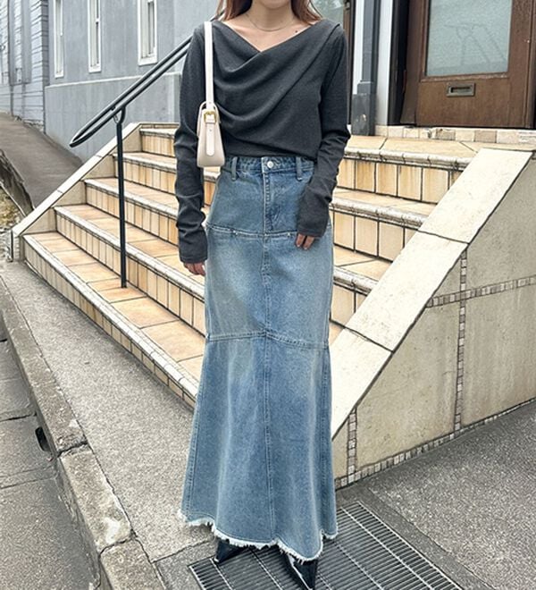 RANAN（ラナン）の「【春色追加】上品ドレープリブロングＴシャツ（カットソー）」｜詳細画像