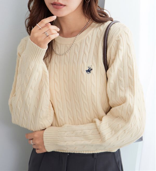 Viola e Viola（ヴィオラ エ ヴィオラ）の「【ビバリーヒルズポロクラブ】ケーブル柄ショートニット（ニット・セーター）」｜アイボリー