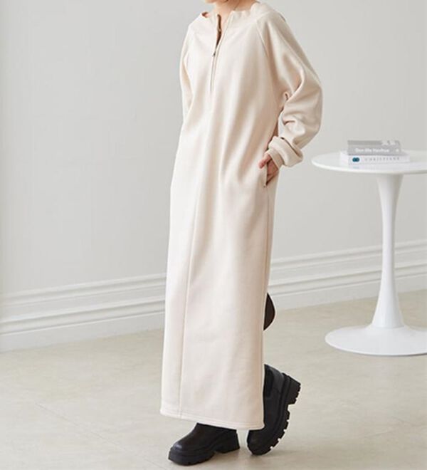RANAN（ラナン）の「裏起毛ハーフジップワンピース（ロングワンピース）」｜詳細画像
