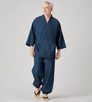 「日本の伝統服デニム作務衣（メンズ和装・浴衣・和装グッズ）」｜インディゴブルー(単品)