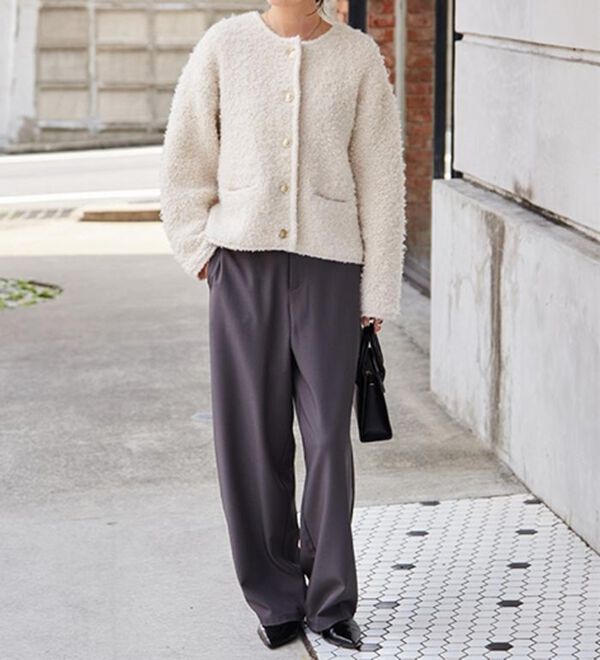 RANAN（ラナン）の「ゴールド調ボタンループ編みニットジャケット（ニットカーディガン）」｜詳細画像