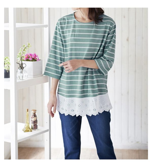 BELLUNA（ベルーナ）の「華やかレース使いボーダーチュニック（チュニック）」｜詳細画像