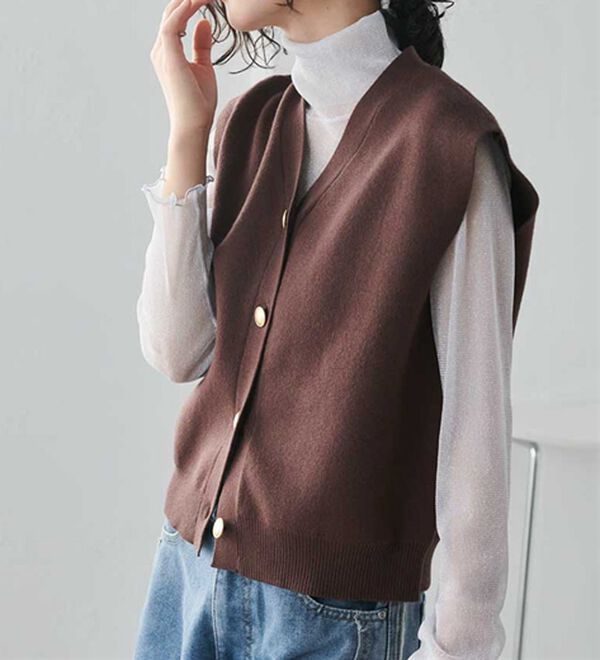 RANAN（ラナン）の「【ムースタッチ】洗える！ゴールド調ボタンニットベスト（ベスト）」｜詳細画像