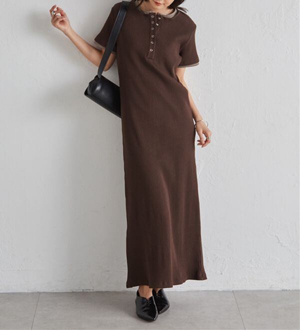 RANAN（ラナン）の「レイヤードヘンリーネックリブワンピース（カットソーワンピース）」｜詳細画像