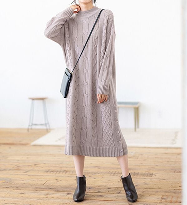 BELLUNA（ベルーナ）の「ケーブル柄ロング丈ニットワンピース（ニットワンピース）」｜詳細画像