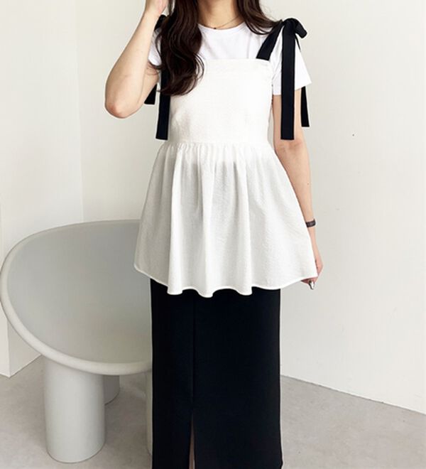 GeeRA（ジーラ）の「バイカラーぽこぽこリボンビスチェ（ブラウス）」｜詳細画像