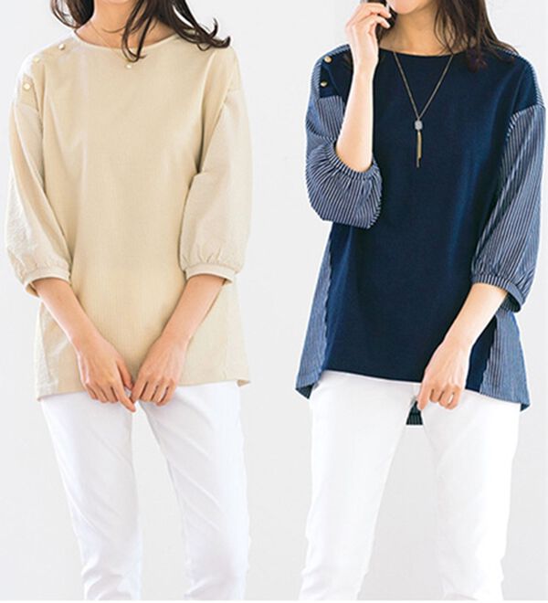 ルフラン（ルフラン）の「【３色組】涼やかサッカータック袖プルオーバー（カットソー）」｜詳細画像