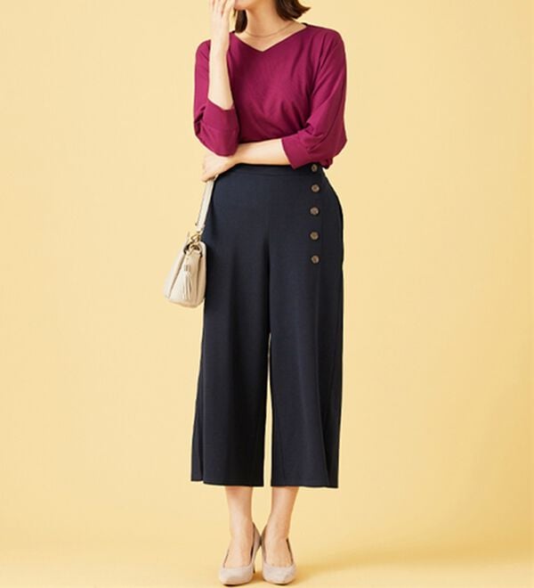 BELLUNA（ベルーナ）の「ジョーゼット素材サイドボタンワイドパンツ（ワイドパンツ・ガウチョ）」｜詳細画像