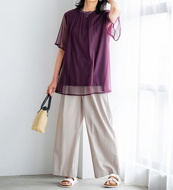BELLUNA（ベルーナ）の「サラリ快適！ボタン使いビンテージ調ワイドパンツ（ワイドパンツ・ガウチョ）」｜詳細画像