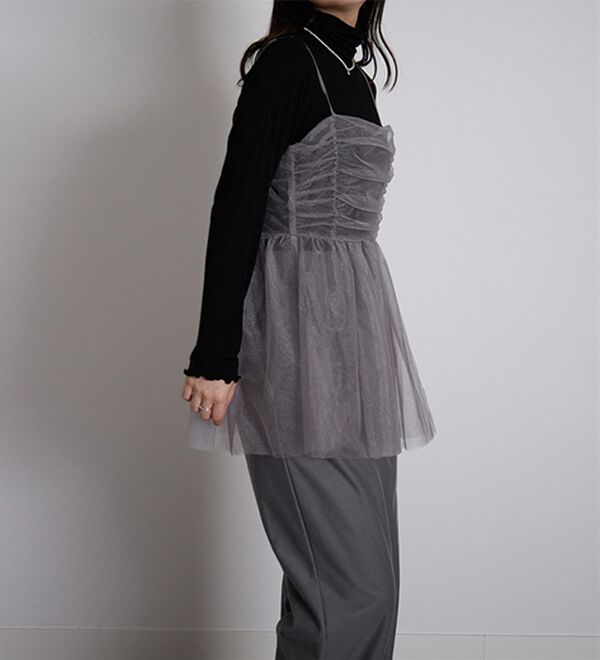 RANAN（ラナン）の「ラメチュールビスチェ（ブラウス）」｜チャコールグレー