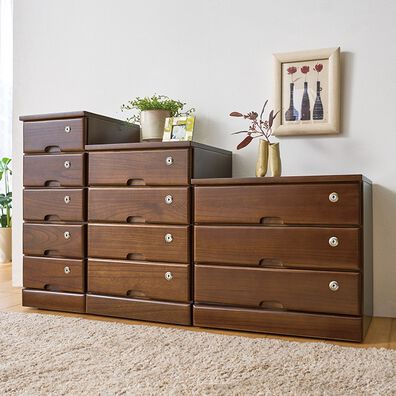 「全段鍵付！天然木リビングチェスト（チェスト・タンス）」