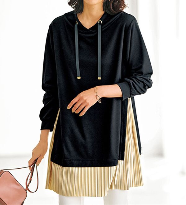 BELLUNA（ベルーナ）の「裾プリーツ切替ワイドネックチュニック（チュニック）」｜詳細画像