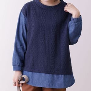 BELLUNA（ベルーナ）の「ケーブルジャカード切替重ね着風チュニック（チュニック）」｜詳細画像