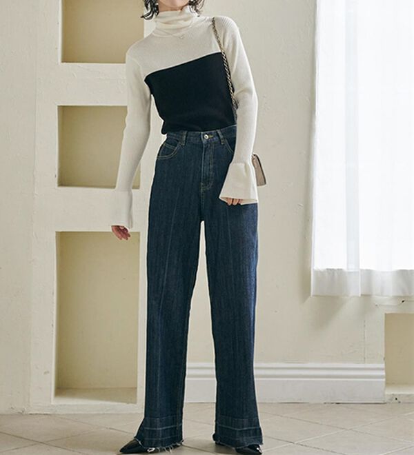 RANAN（ラナン）の「＜ムースタッチ＞洗える！バイカラータートルリブニット（ニット・セーター）」｜詳細画像