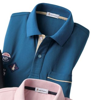 「＜ハッシュパピー＞配色長袖ポロシャツ（メンズポロシャツ）」｜ブルー