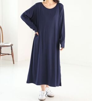 A HAPPY MARILYN（アハッピーマリリン）の「【大きいサイズ】【Ｌ～８Ｌ】スッキリ着痩せワンピース【エブリデイＲｉｂ】（カットソーワンピース）」｜ネイビー