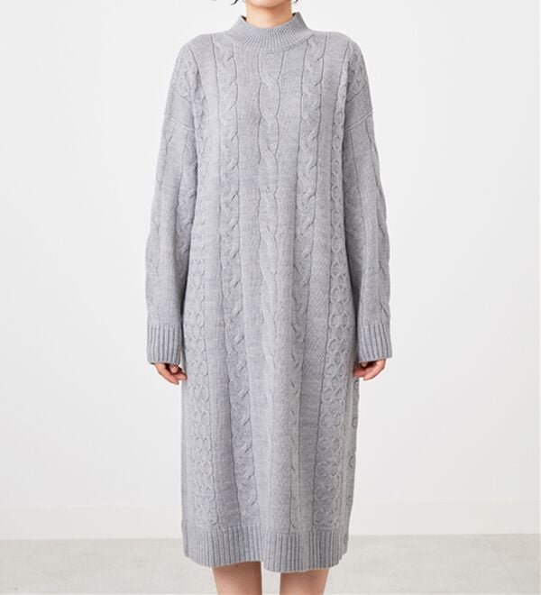 BELLUNA（ベルーナ）の「ケーブル柄ロング丈ニットワンピース（ニットワンピース）」｜詳細画像