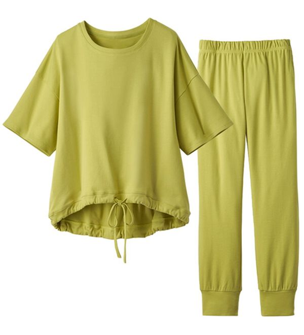 YU'NOW（ユナウ）の「【２点セット】コットン１００％ウエストドローストリングプルオーバー上下セット（パジャマ・ルームウェア）」｜詳細画像