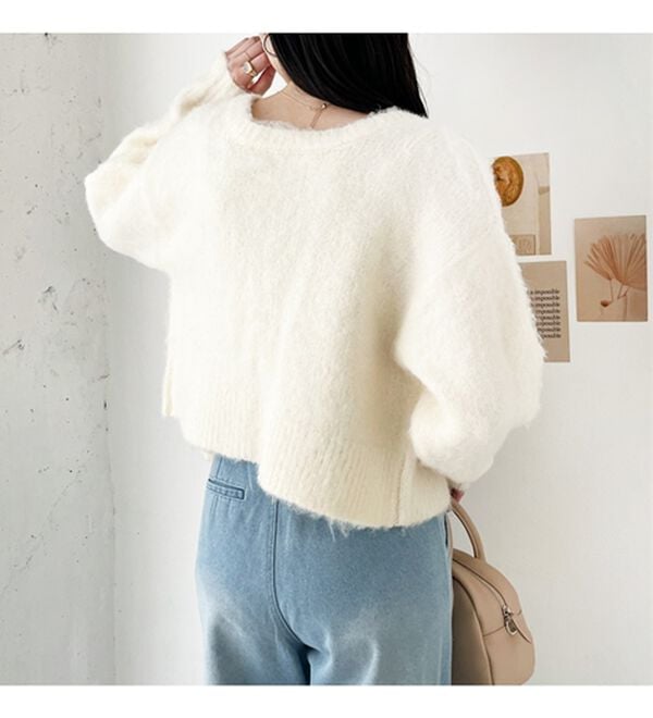 GeeRA（ジーラ）の「前後２ｗａｙクルーネックシャギーショートカーディガン（ニットカーディガン）」｜詳細画像