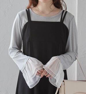 RANAN（ラナン）の「フレアーチュール袖スラブシアーＴ（カットソー）」｜ライトグレー