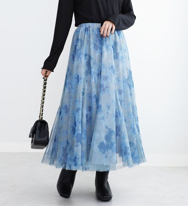 BELLUNA（ベルーナ）の「チュール素材プリントフレアースカート（ロングスカート）」｜詳細画像